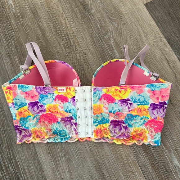 NWT Victorias Secret PINK neon multicolor floral rose bustier bra lace 34D - Picture 4 of 7